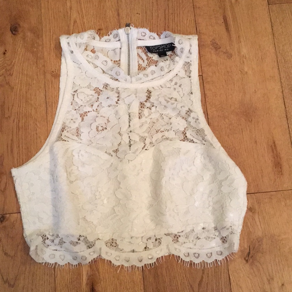 RARE $75 topshop LACE CROP TOP WHITE 2